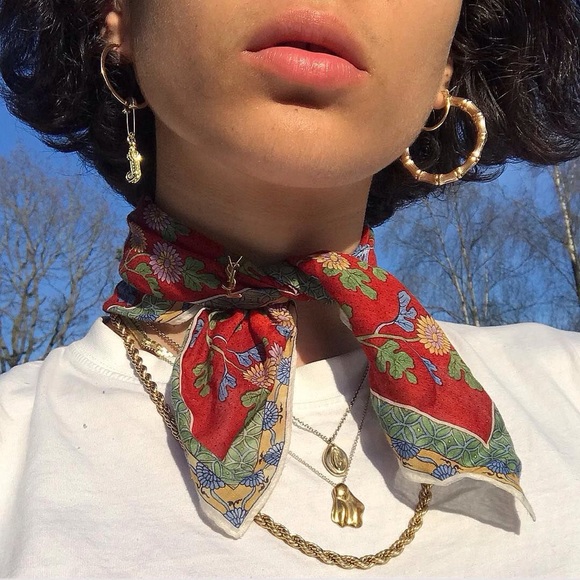 Silk square vintage paisley green & purple unisex scarf - Made in Italy - Picture 6 of 6